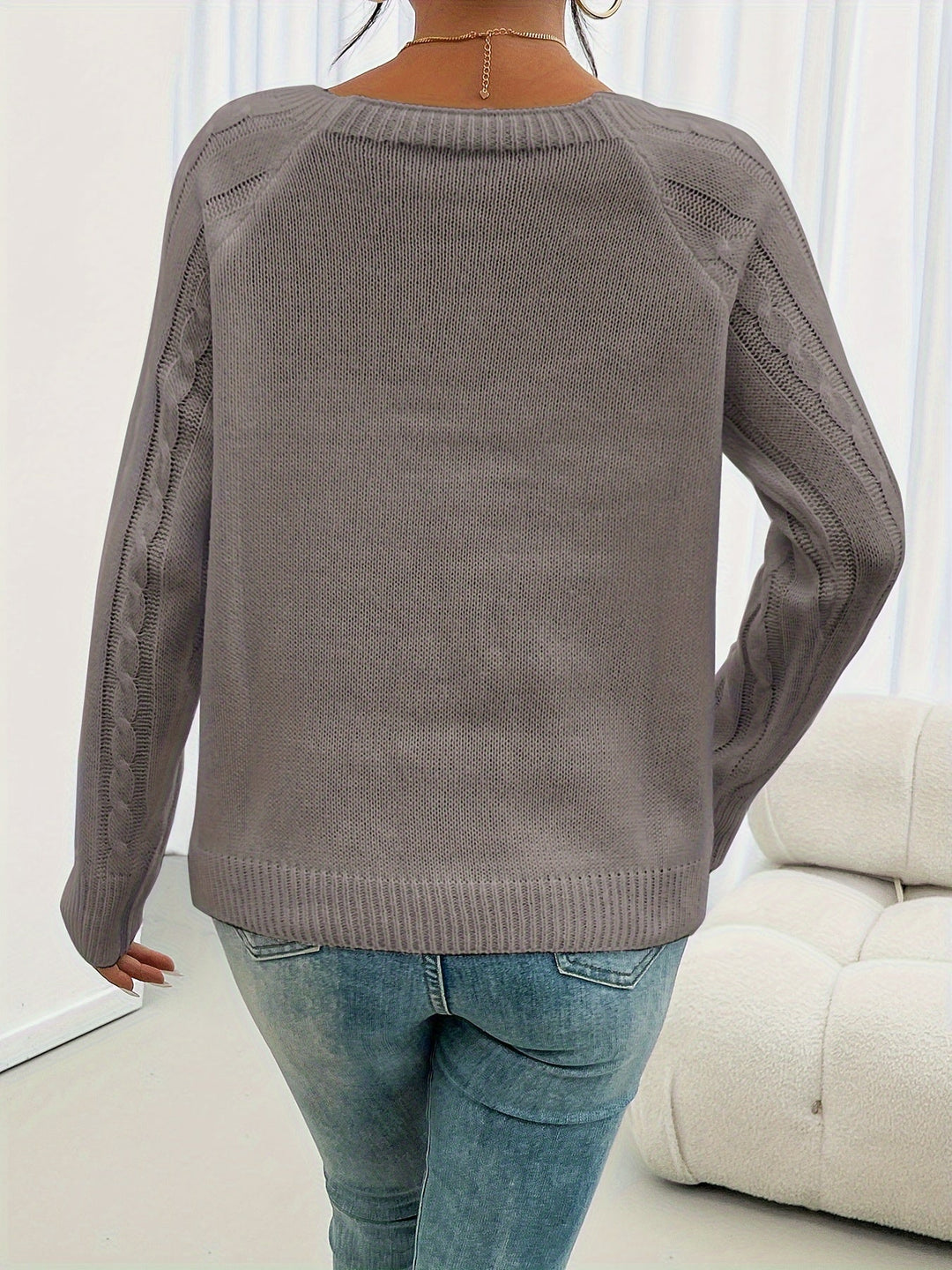 Rosabelle - Strukturstrikket sweater med knapper