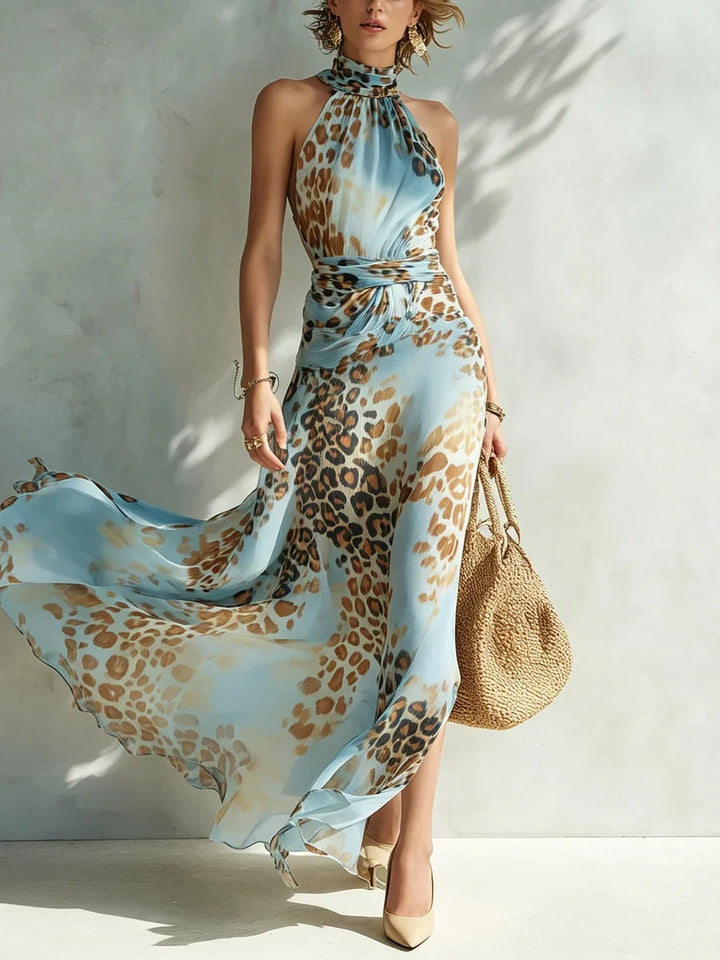 Eloria - Gennemsigtig halterneck maxikjole med leopardprint