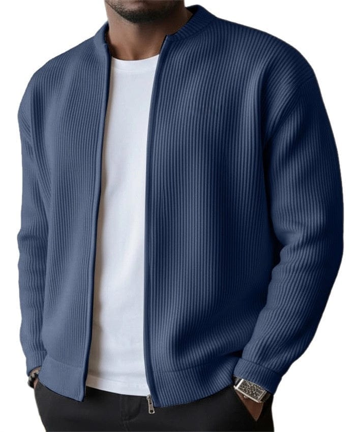 Foster - Ribstrikket cardigan med gennemgående lynlås