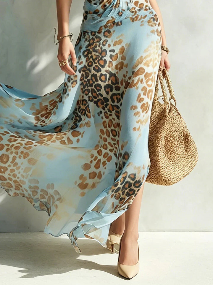 Eloria - Gennemsigtig halterneck maxikjole med leopardprint