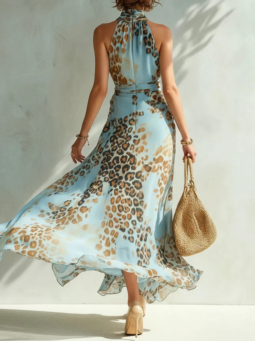 Eloria - Gennemsigtig halterneck maxikjole med leopardprint