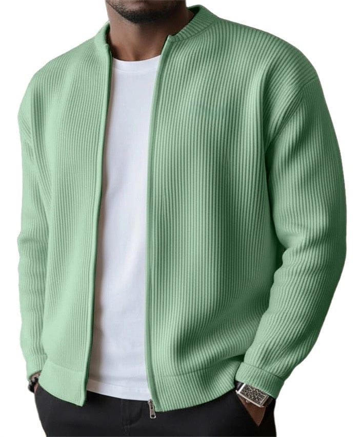 Foster - Ribstrikket cardigan med gennemgående lynlås