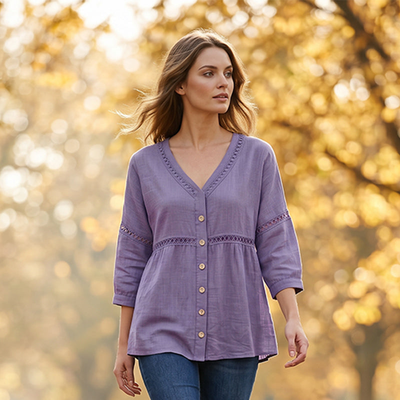 Ardena - Broderet gennemknappet bluse