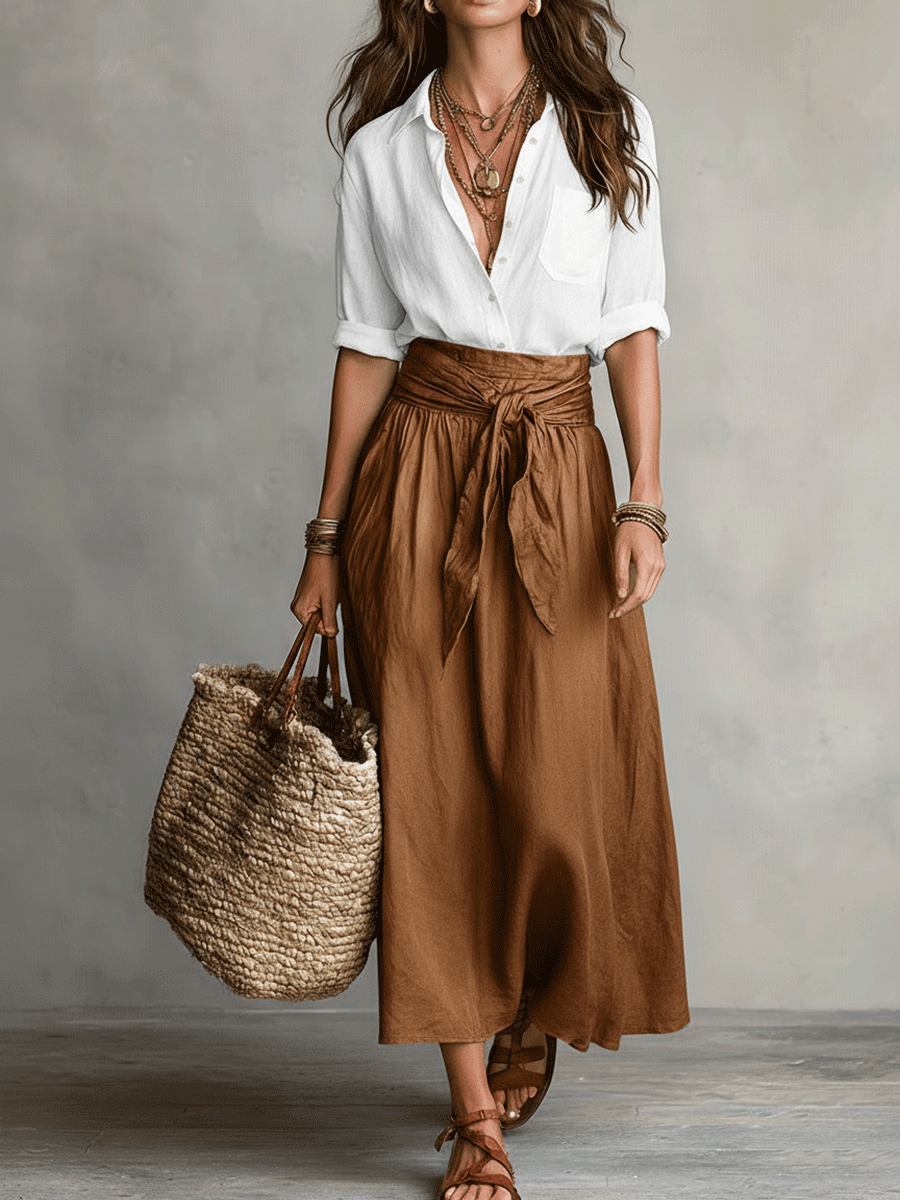 Estella - Elegant sæt med bluse og midi-nederdel