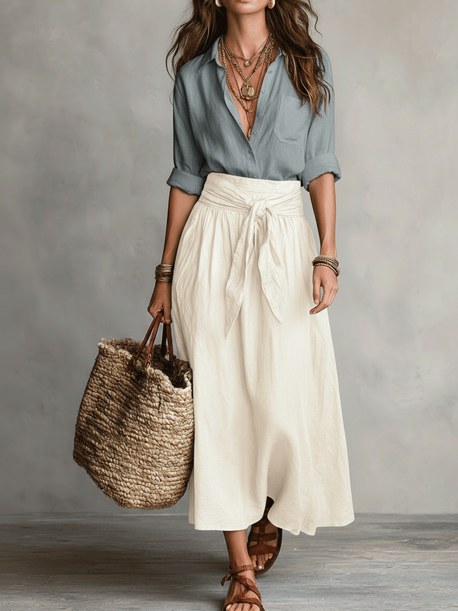 Estella - Elegant sæt med bluse og midi-nederdel