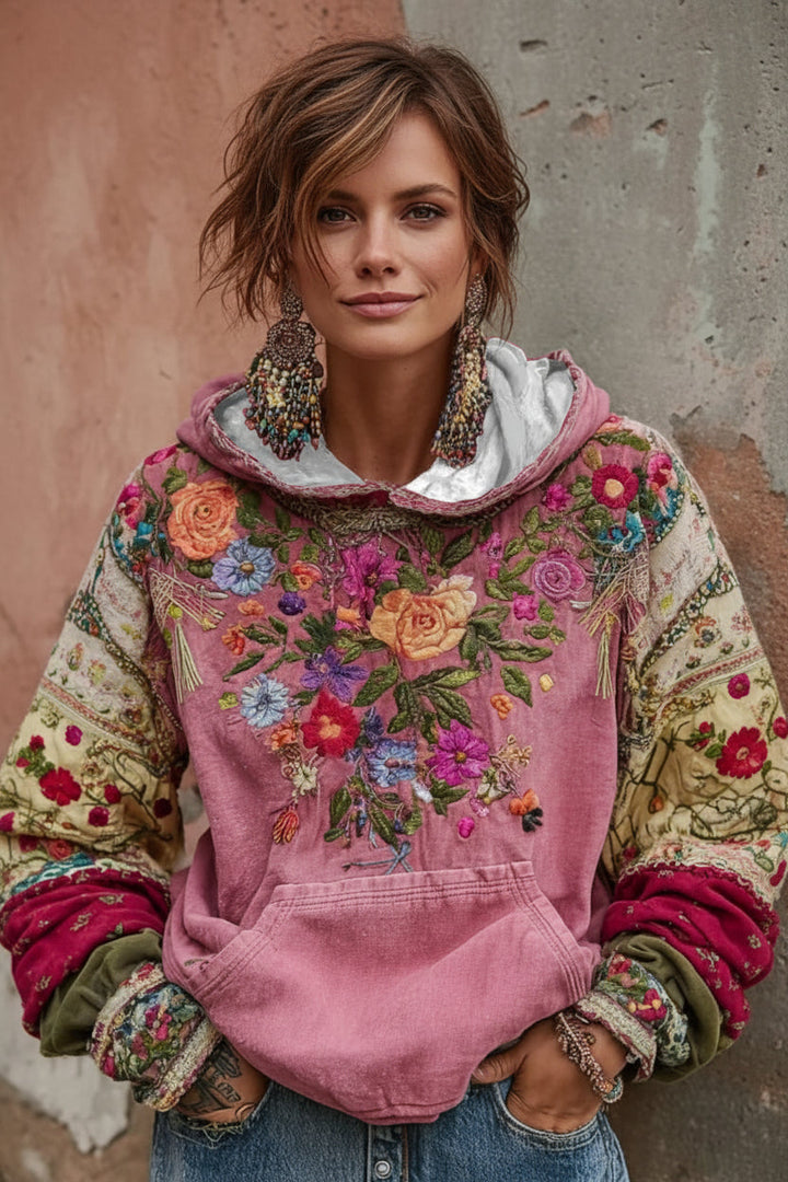 Norellia - Blomsterbroderet boheme-inspireret hættetrøje