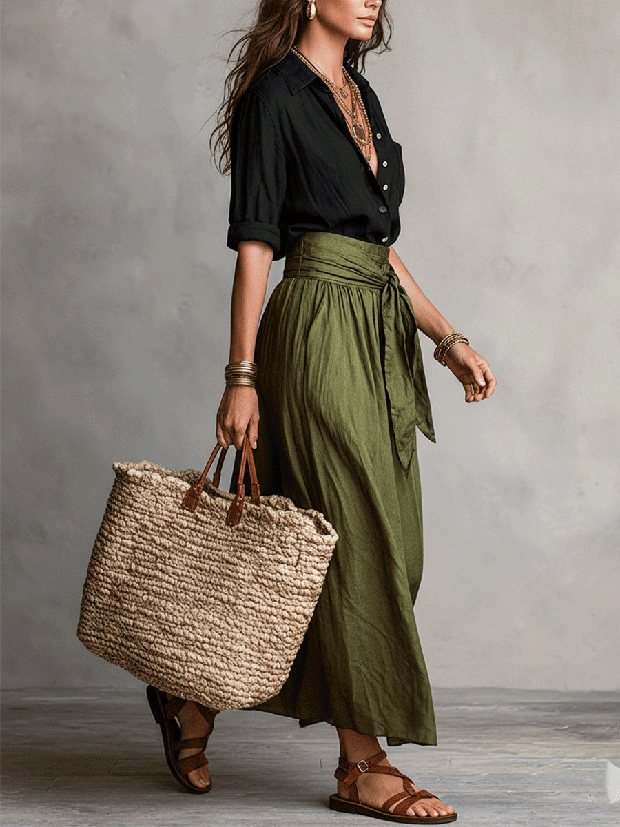 Estella - Elegant sæt med bluse og midi-nederdel