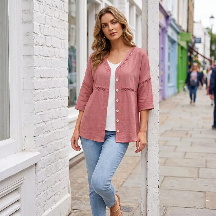 Ardena - Broderet gennemknappet bluse