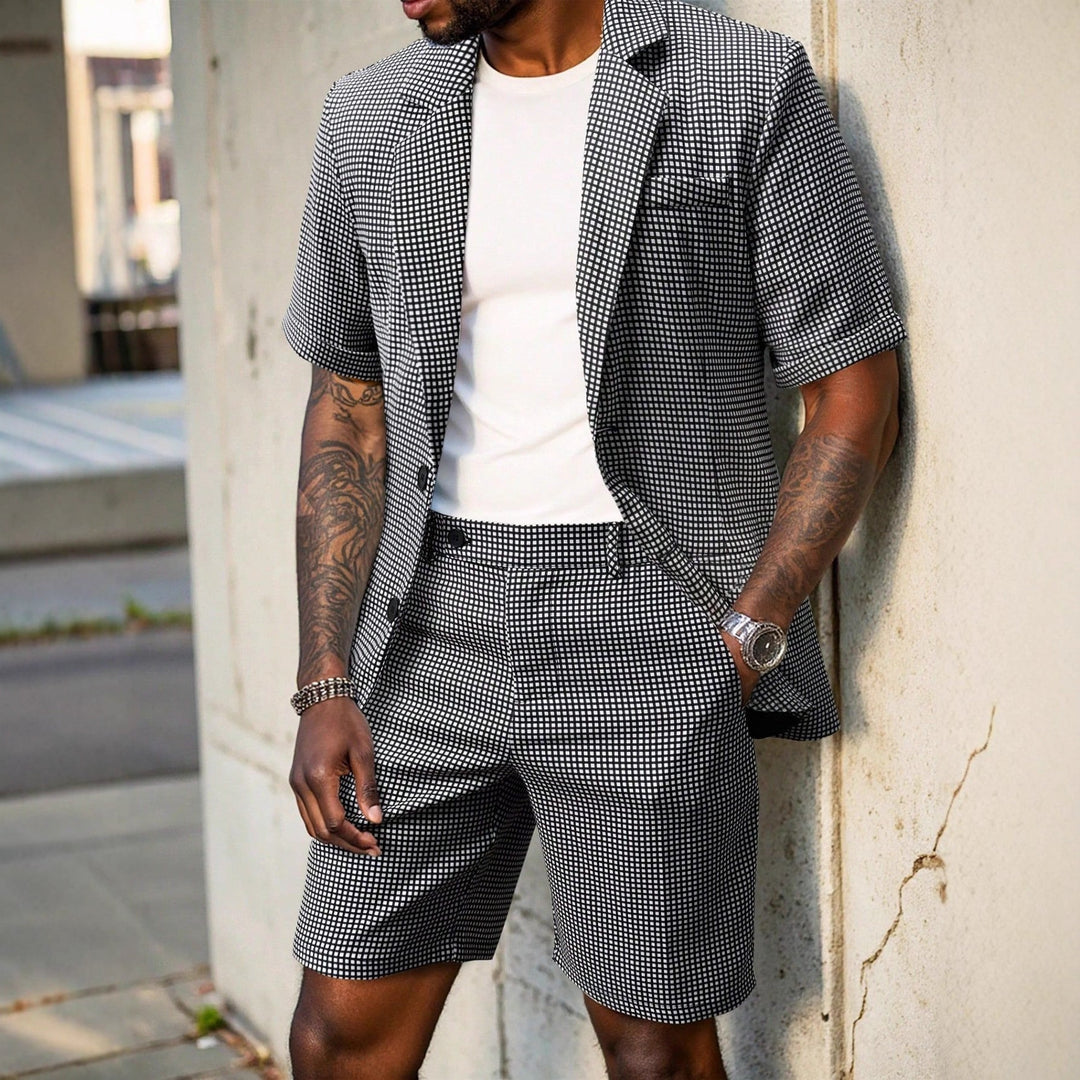 Rufus - Skræddersyet ternet blazer- og shorts-sæt