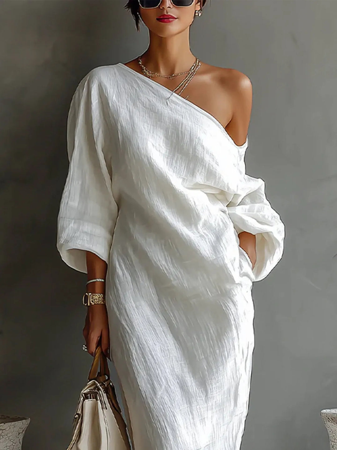 Adoressa - Skulpturel one-shoulder maxikjole