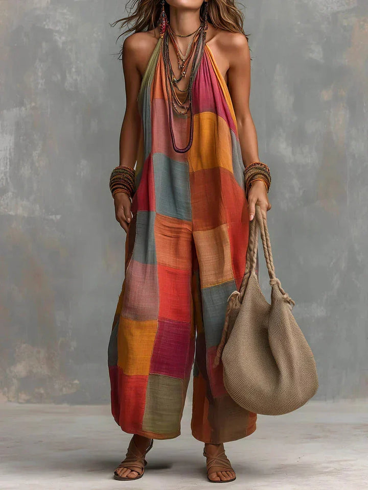 Estelina - Eksklusiv halterneck-buksedragt i patchwork