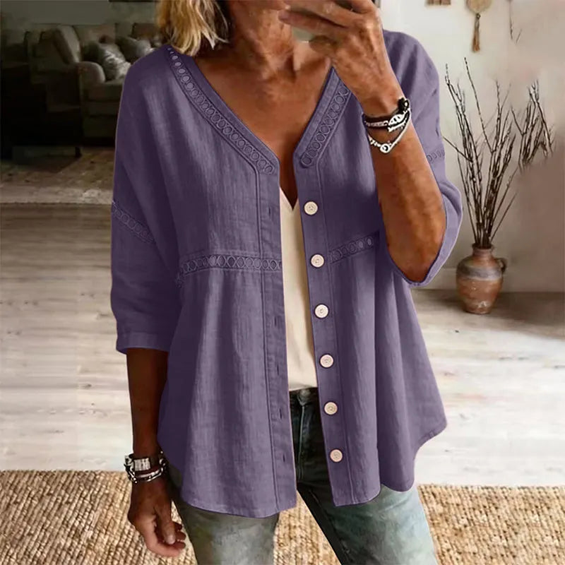 Ardena - Broderet gennemknappet bluse