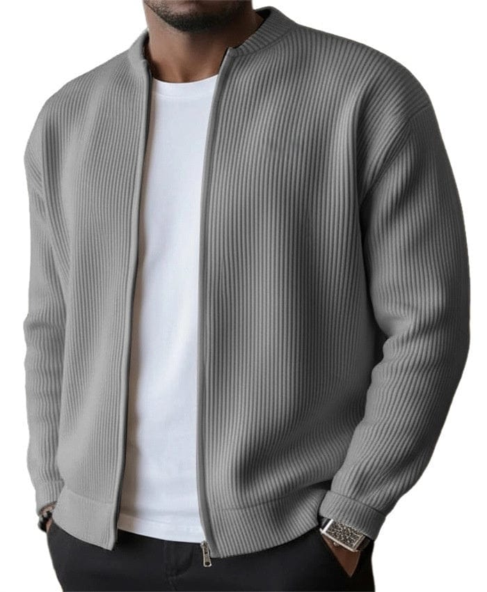 Foster - Ribstrikket cardigan med gennemgående lynlås
