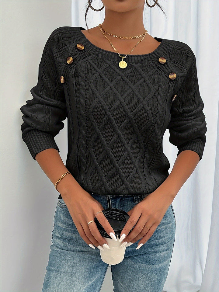 Rosabelle - Strukturstrikket sweater med knapper