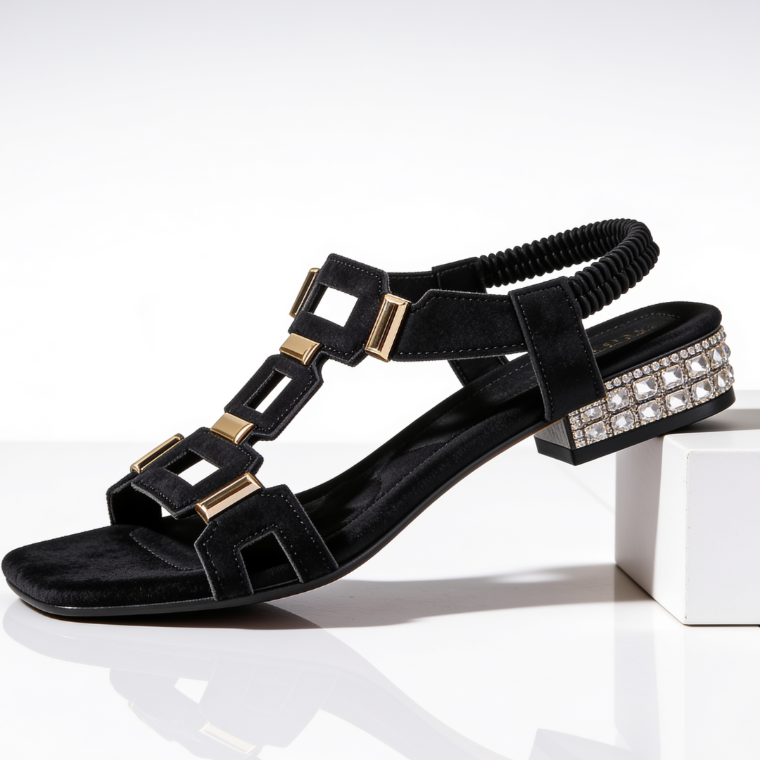 Marcella - Krystalbesatte slingback-sandaler med blokhæl