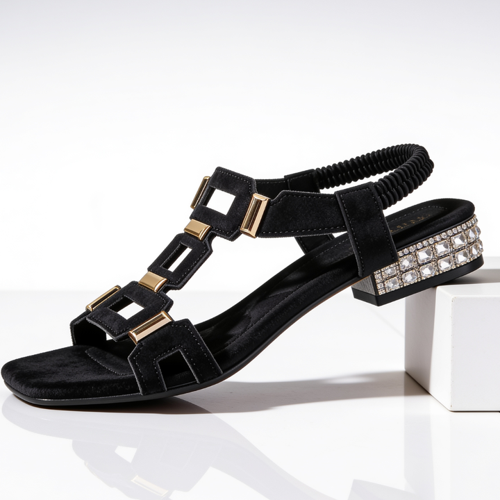 Marcella - Krystalbesatte slingback-sandaler med blokhæl