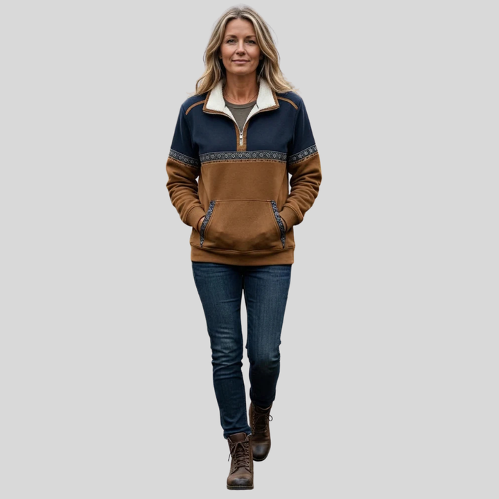 Coraia - Plysset pullover med halv lynlås