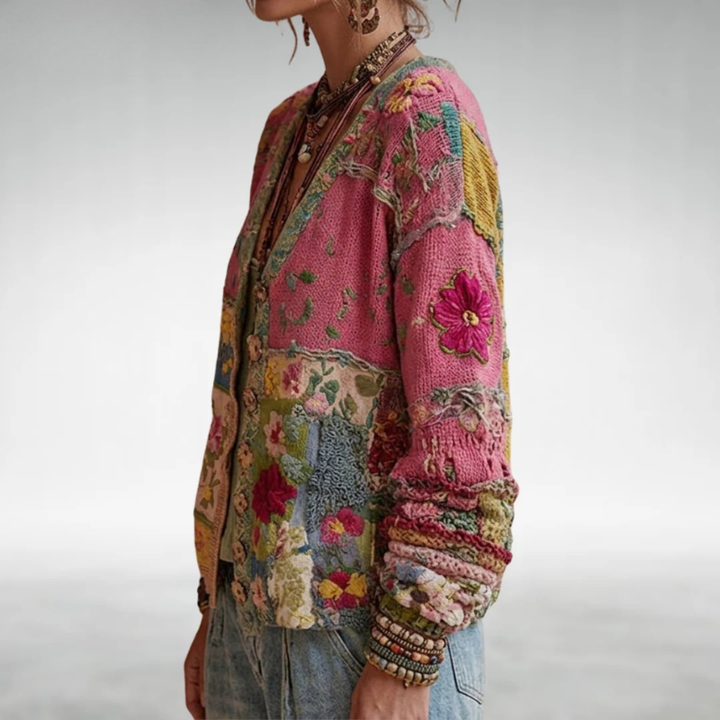 Celestara - Soft-touch patchwork cardigan