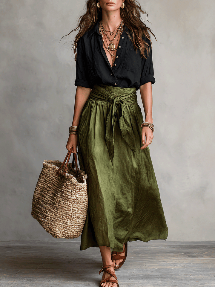 Estella - Elegant sæt med bluse og midi-nederdel