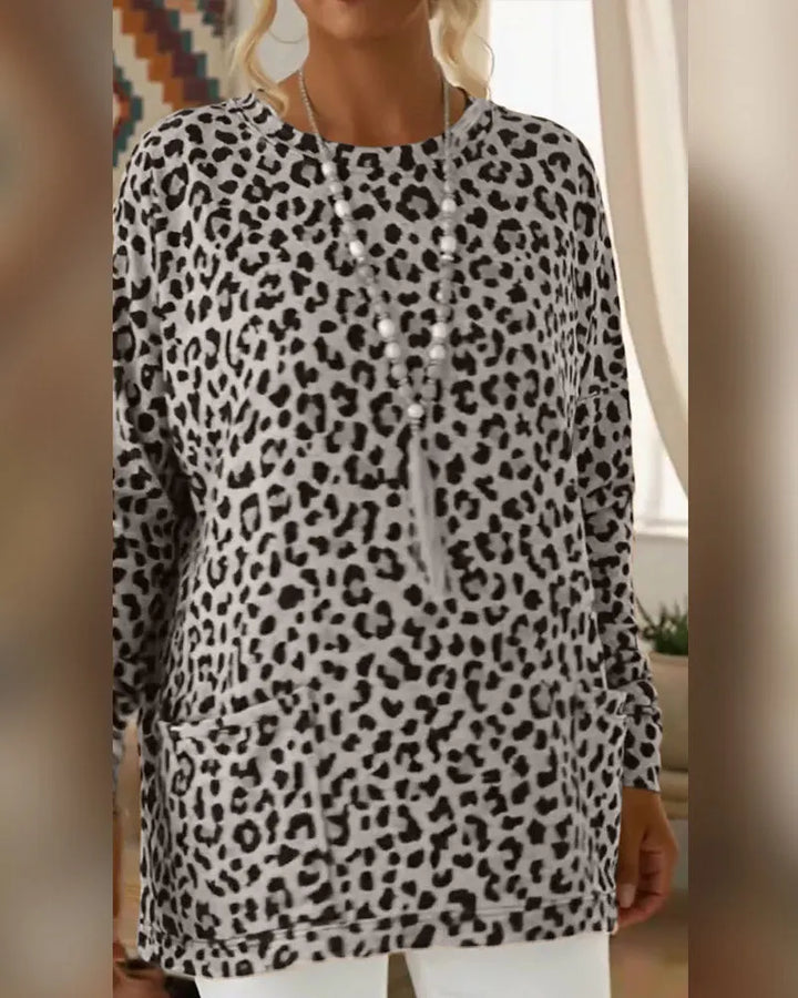 Calivelle - Langærmet soft-touch top med leopardprint