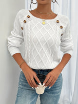 Rosabelle - Strukturstrikket sweater med knapper