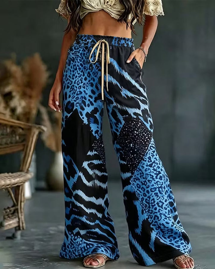 Elfrida - Bløde bredbenede bukser i leopardprint-patchwork