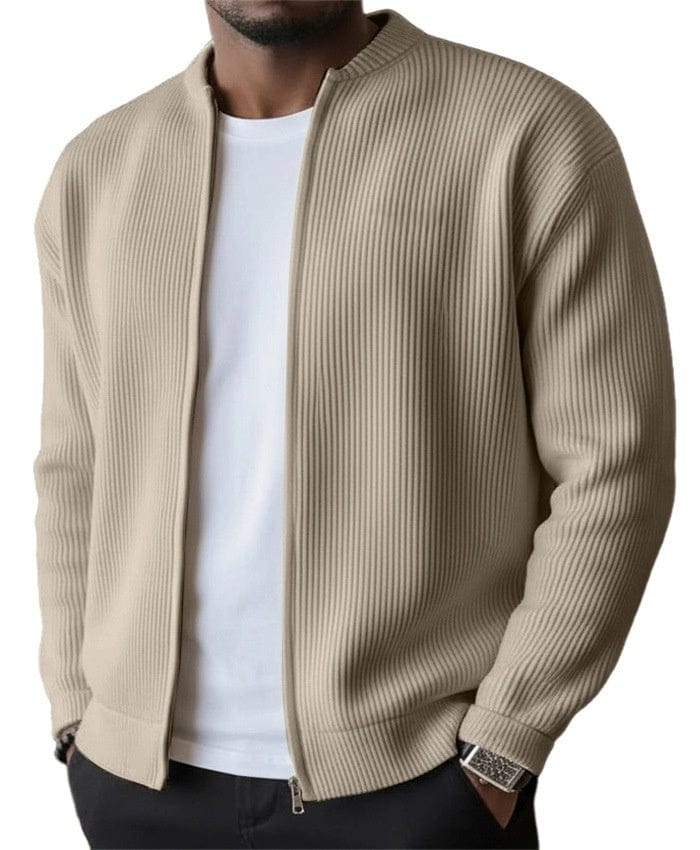 Foster - Ribstrikket cardigan med gennemgående lynlås