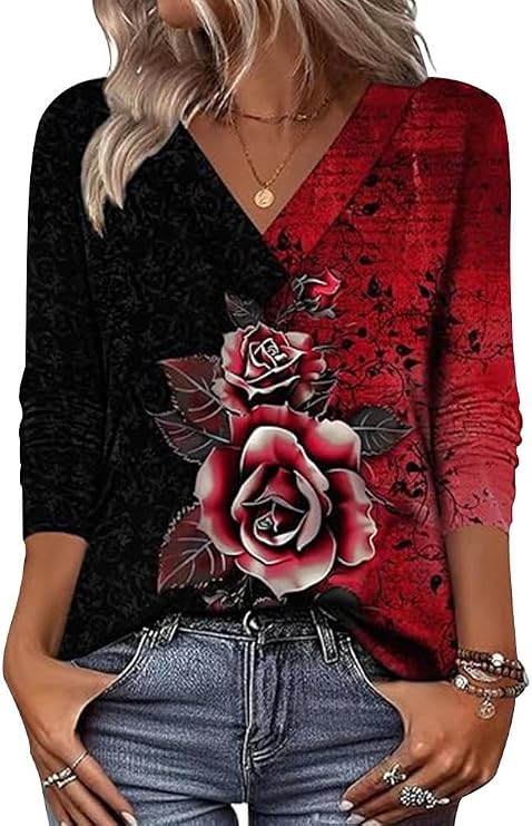 Arianwen - Blød bluse med V-udskæring og print