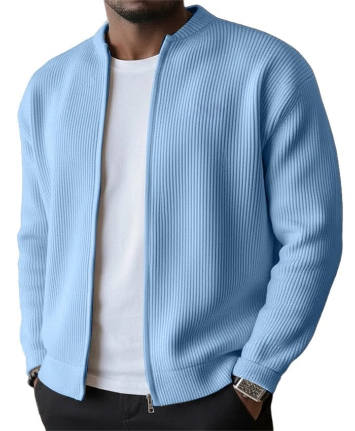 Foster - Ribstrikket cardigan med gennemgående lynlås