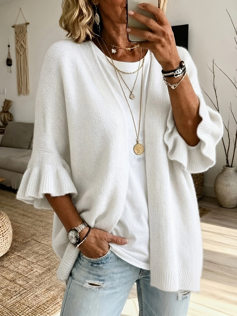 Acelynn - Soft touch cardigan med flæseærmer