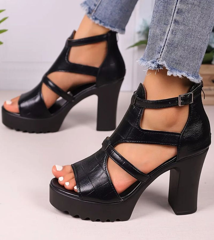 Elestine - Skulpturelle gladiatorsandaler med plateau
