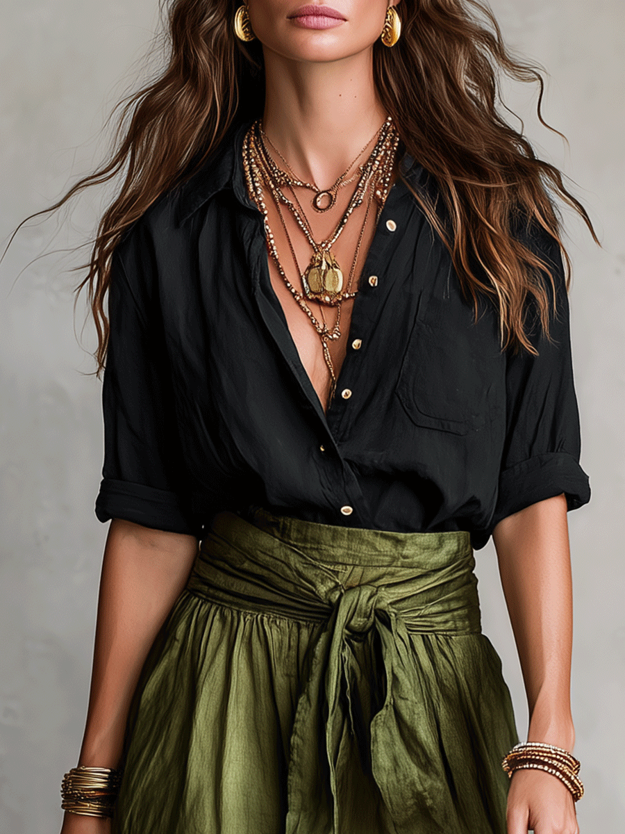 Estella - Elegant sæt med bluse og midi-nederdel