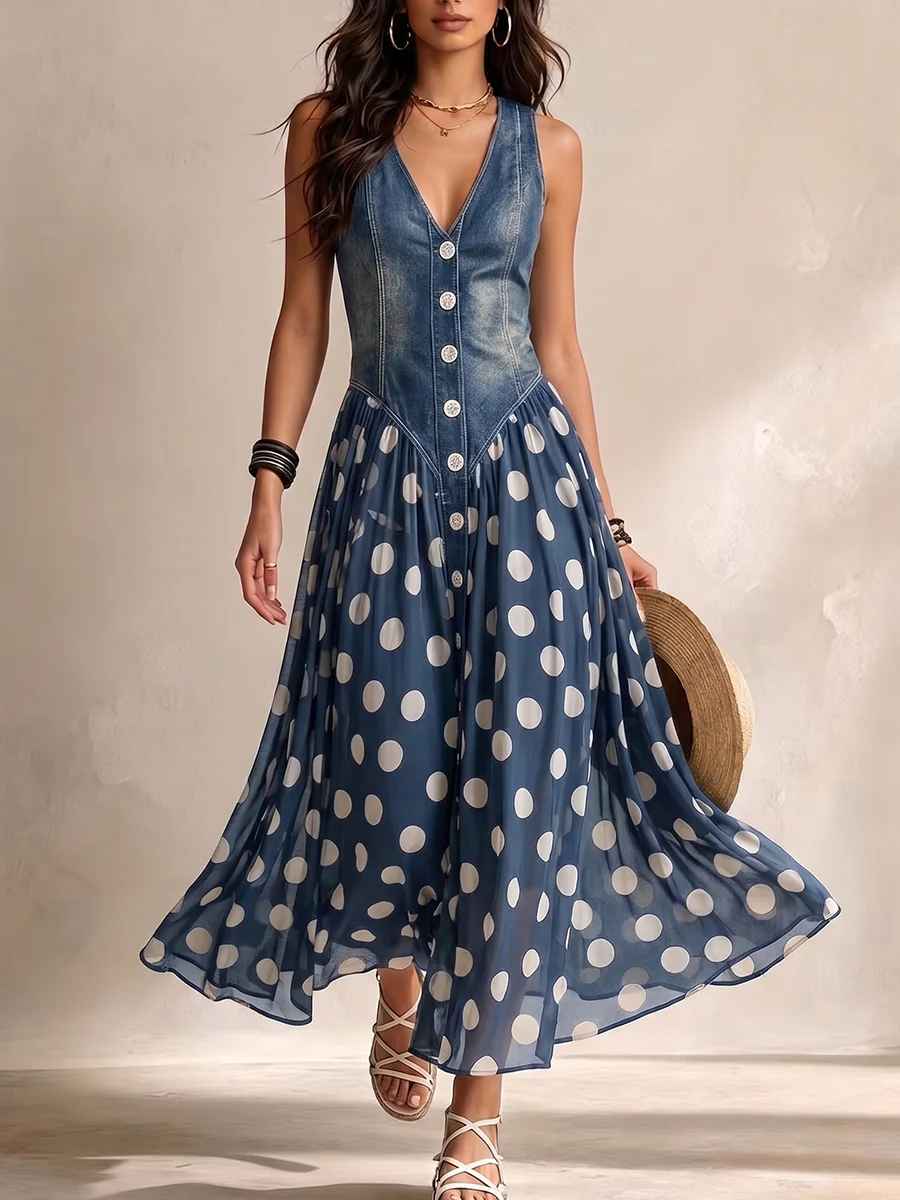 Ameliora - Prikket kjole i materialemix
