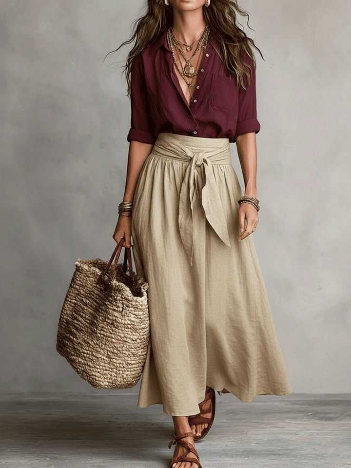 Estella - Elegant sæt med bluse og midi-nederdel