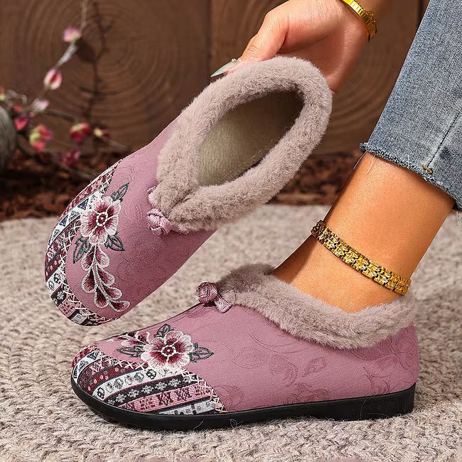 Isola - Blomstret plysforet slip-on-sko