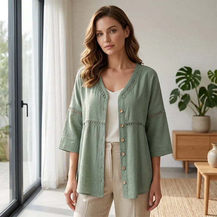 Ardena - Broderet gennemknappet bluse