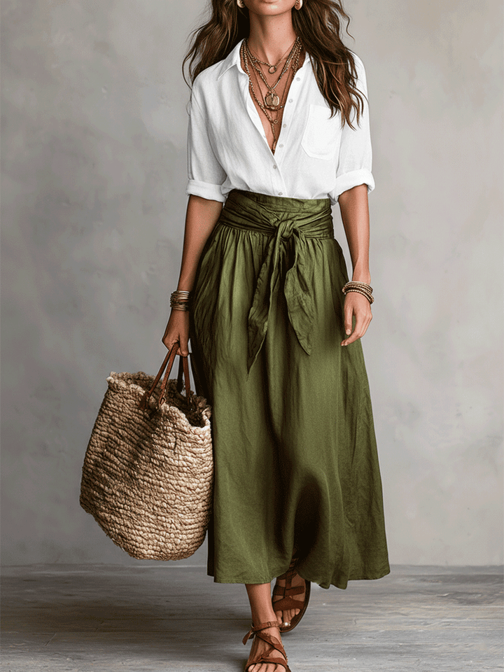 Estella - Elegant sæt med bluse og midi-nederdel