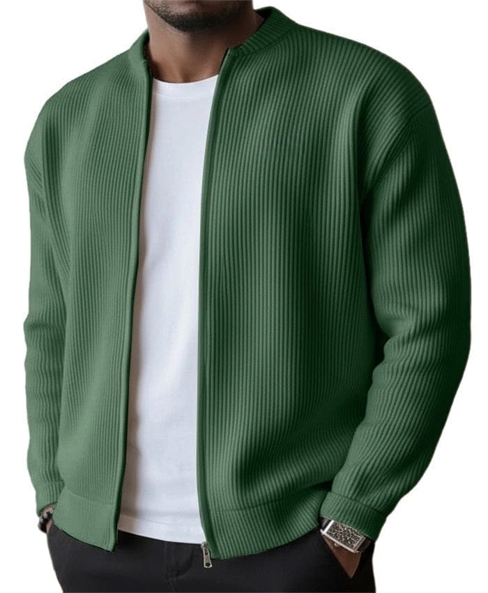 Foster - Ribstrikket cardigan med gennemgående lynlås