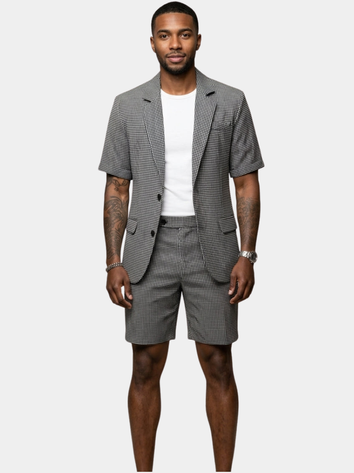 Rufus - Skræddersyet ternet blazer- og shorts-sæt