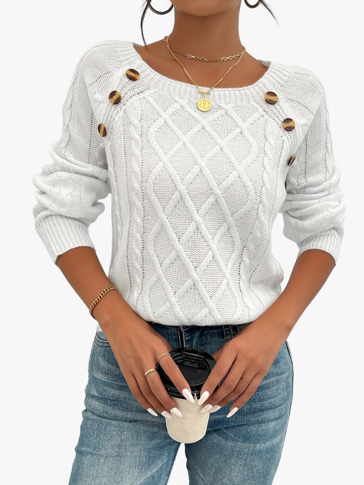 Rosabelle - Strukturstrikket sweater med knapper