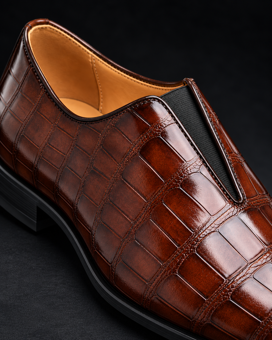 Denton - Patinerede slip-on loafers med krokoeffekt