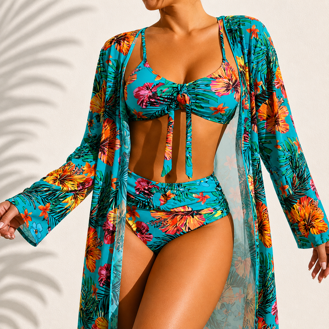 Brialise - figurformende højtaljet bikinisæt med kimono