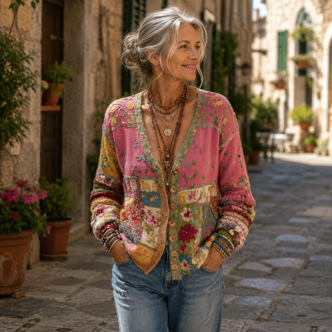 Celestara - Soft-touch patchwork cardigan