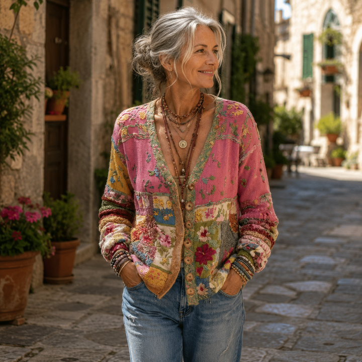 Celestara - Soft-touch patchwork cardigan