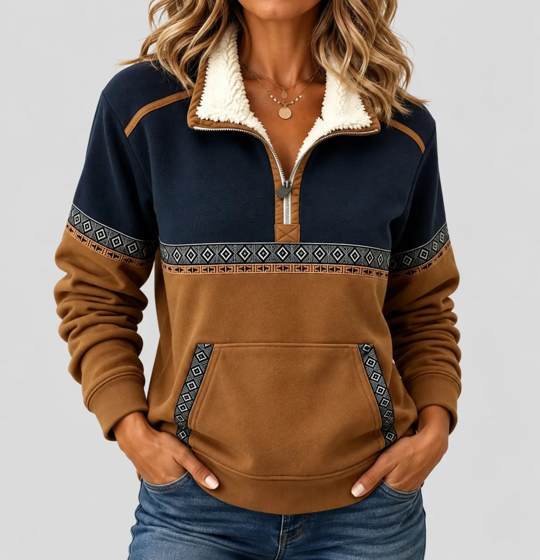 Coraia - Plysset pullover med halv lynlås
