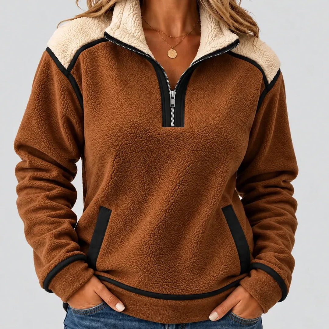Coraia - Plysset pullover med halv lynlås