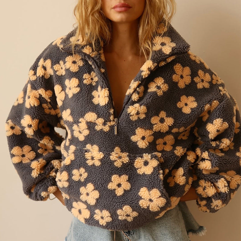 Clemency - Hyggelig blomstret fleecepullover