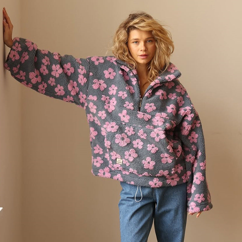 Clemency - Lun blomstret fleecepullover
