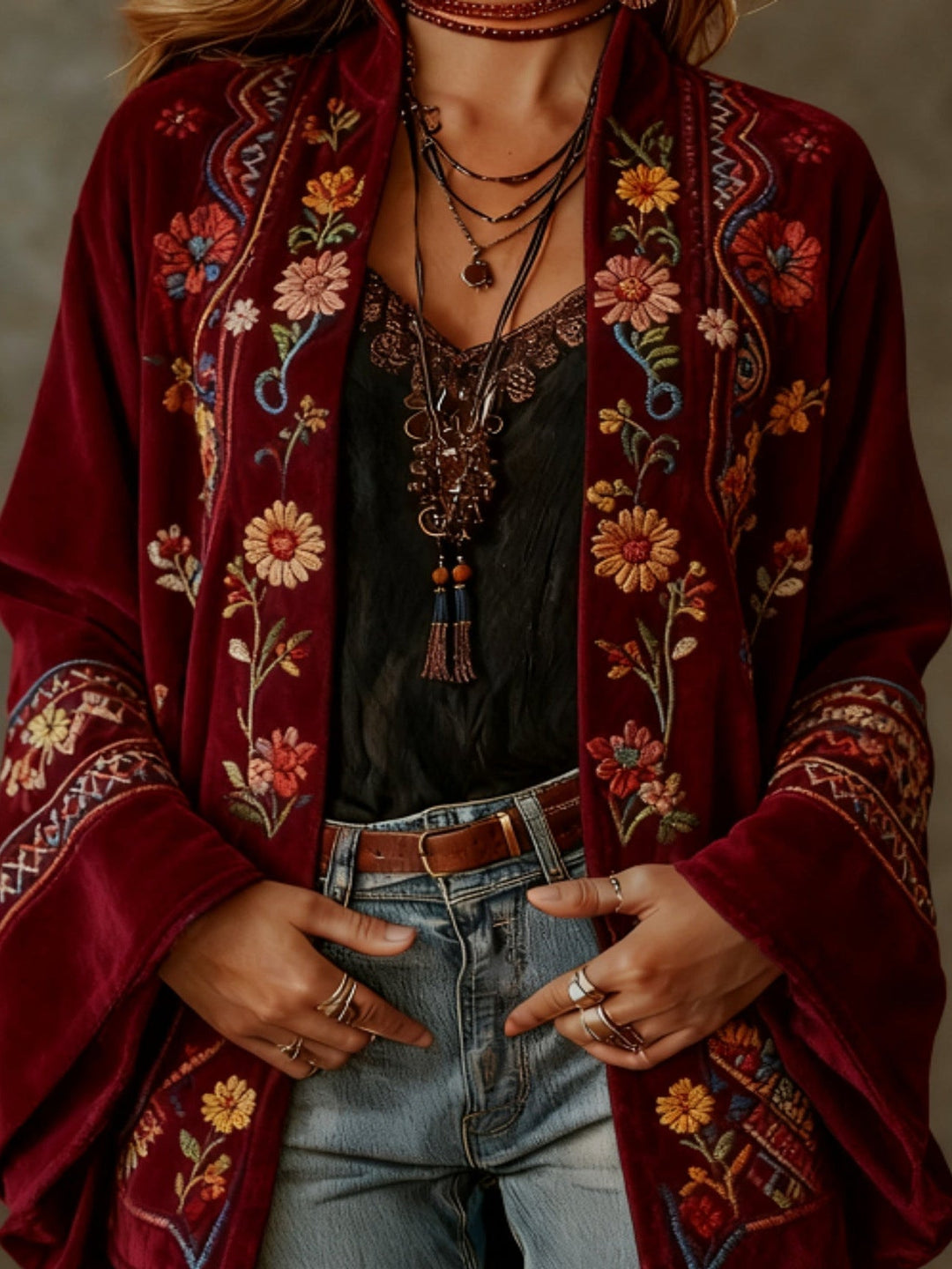 Eudocia - Boho-broderet kimono-cardigan