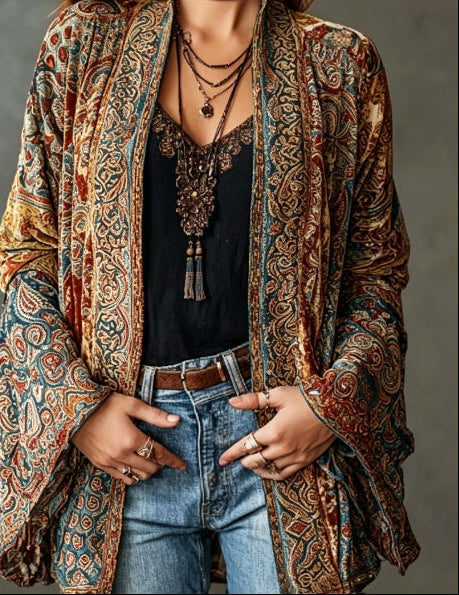 Eudocia - Boho-broderet kimono-cardigan